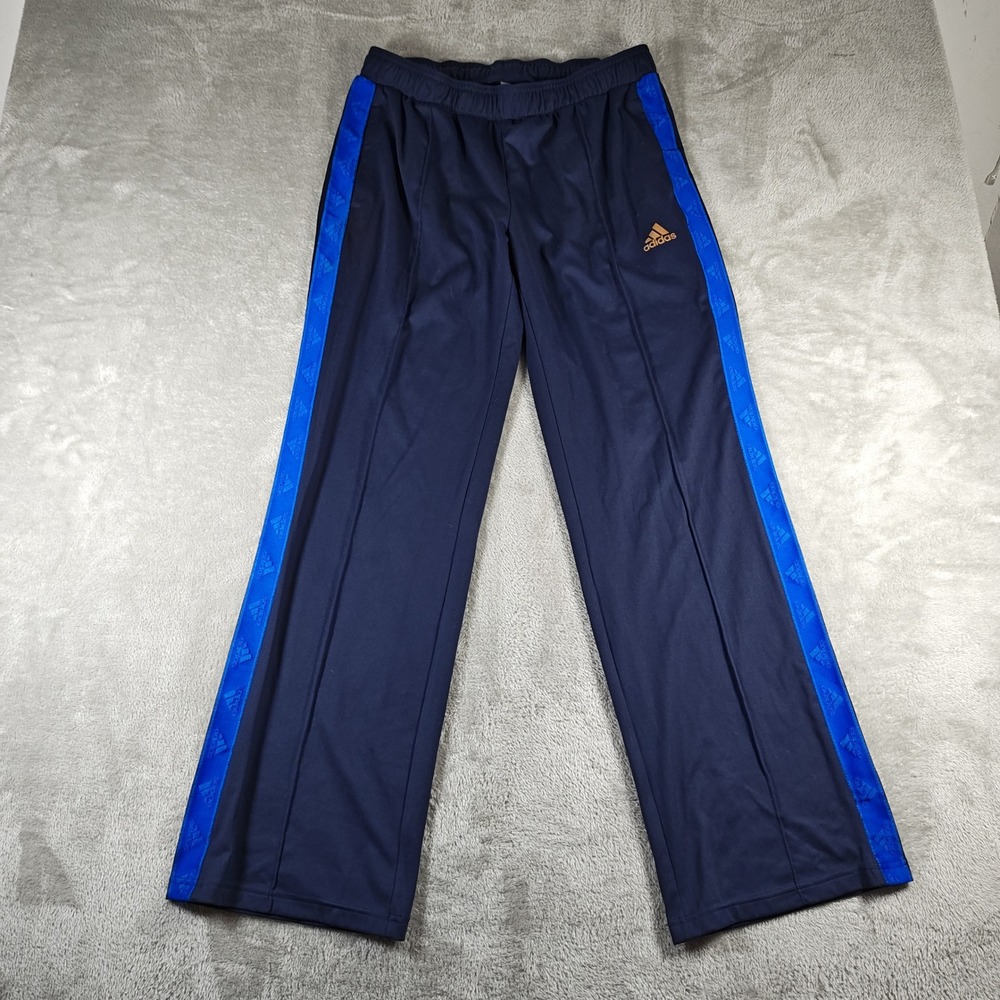 Adidas Track Pants Womens Medium Blue Side Tape Logo Straight Leg Skater Y2k